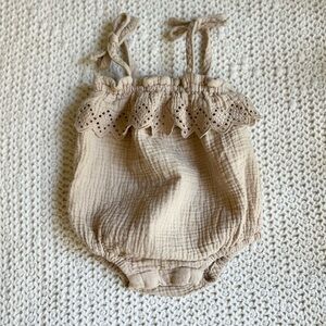 Rylee + Cru Tan Diaper Cover with Lace Trim